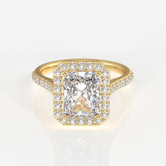 Radiant Cut Lab Grown Diamond Halo Engagement 14K Gold Ring