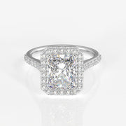 Radiant Cut Moissanite Diamond Halo Engagement 9K Gold Ring