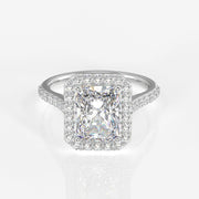 Radiant Cut Moissanite Diamond Halo Engagement Sterling Silver Ring