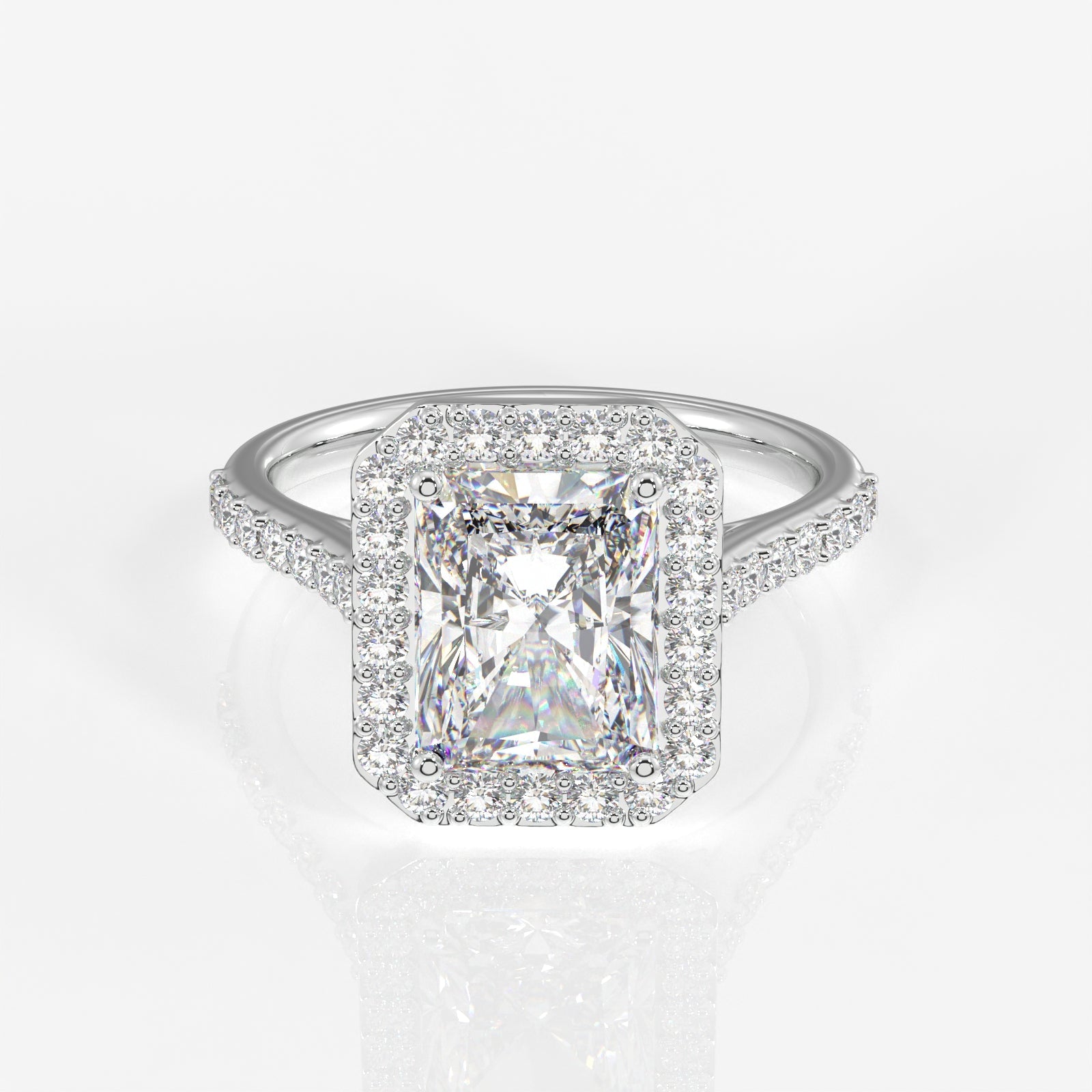 Radiant Cut Moissanite Diamond Halo Engagement Sterling Silver Ring