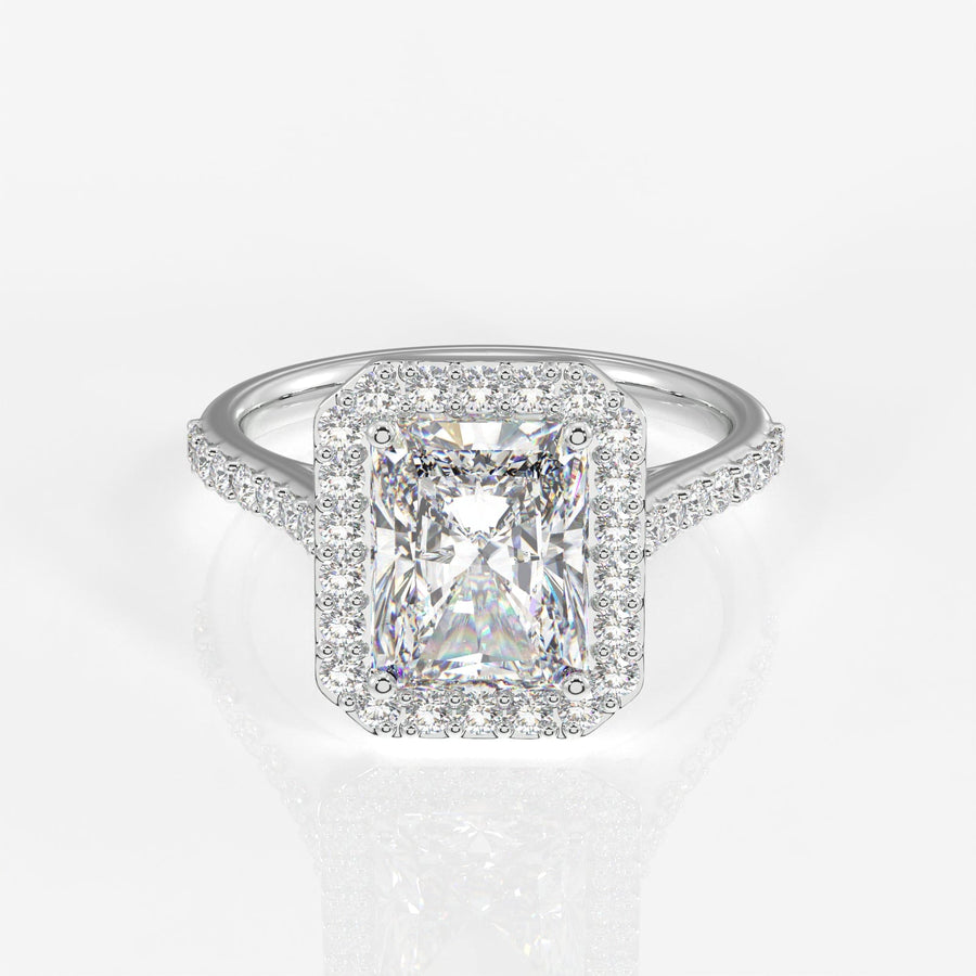 Radiant Cut Moissanite Diamond Halo Engagement Sterling Silver Ring