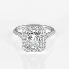 Radiant Cut Moissanite Diamond Halo Engagement Sterling Silver Ring