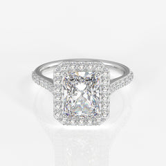 Radiant Cut Lab Grown Diamond Halo Engagement 18K Gold Ring