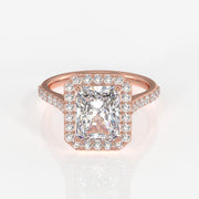 Radiant Cut Moissanite Diamond Halo Engagement 9K Gold Ring