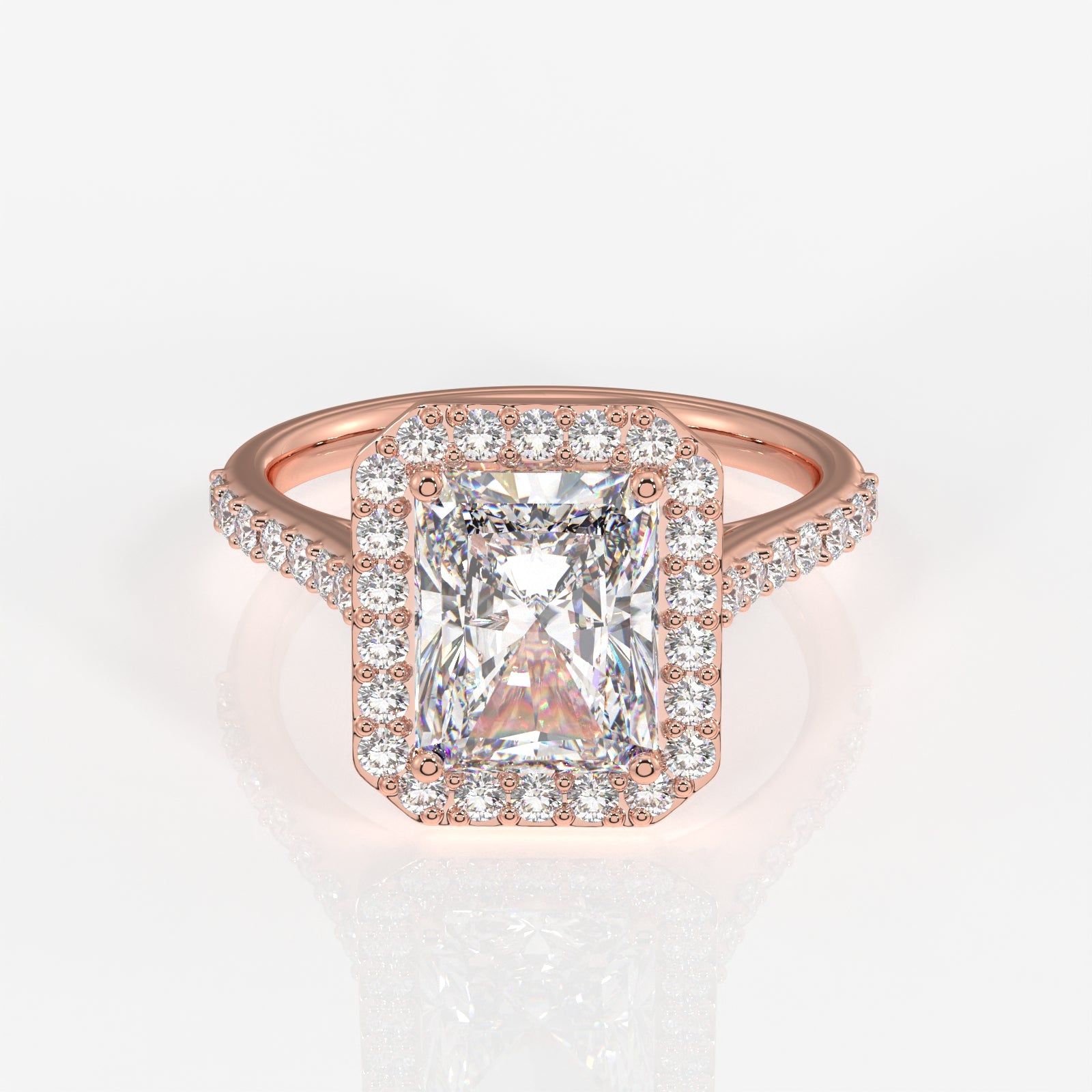 Radiant Cut Moissanite Diamond Halo Engagement 9K Gold Ring