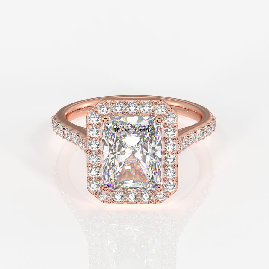 Radiant Cut Moissanite Diamond Halo Engagement 9K Gold Ring