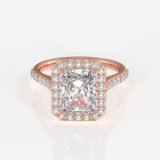 Radiant Cut Moissanite Diamond Halo Engagement Sterling Silver Ring