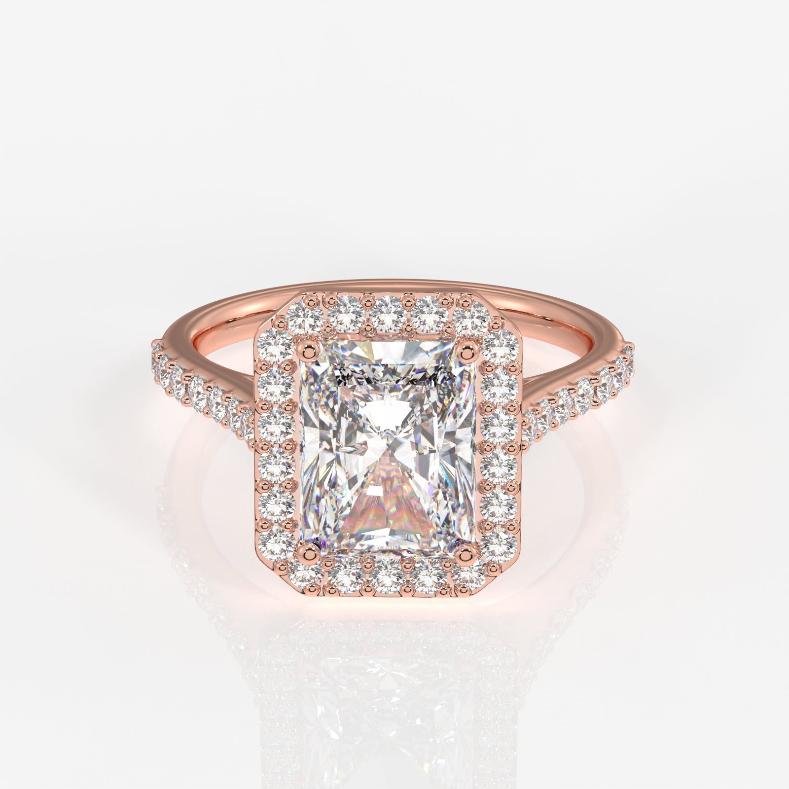 Radiant Cut Moissanite Diamond Halo Engagement Sterling Silver Ring