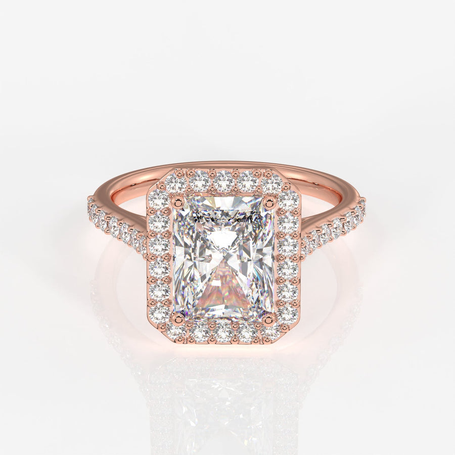 Radiant Cut Moissanite Diamond Halo Engagement Sterling Silver Ring