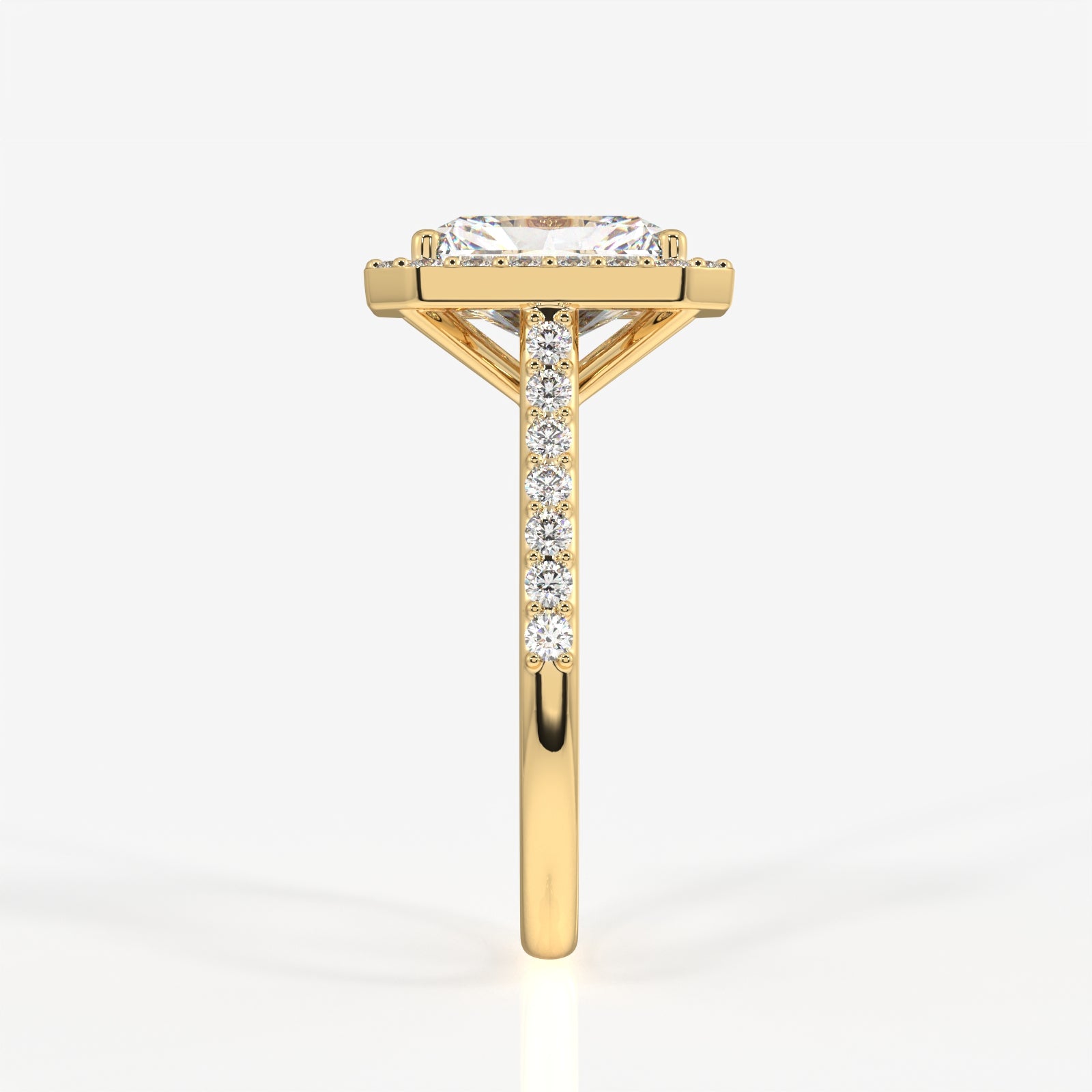 Radiant Cut Moissanite Diamond Halo Engagement 9K Gold Ring
