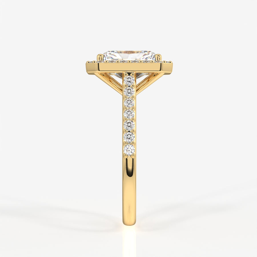 Radiant Cut Moissanite Diamond Halo Engagement 9K Gold Ring