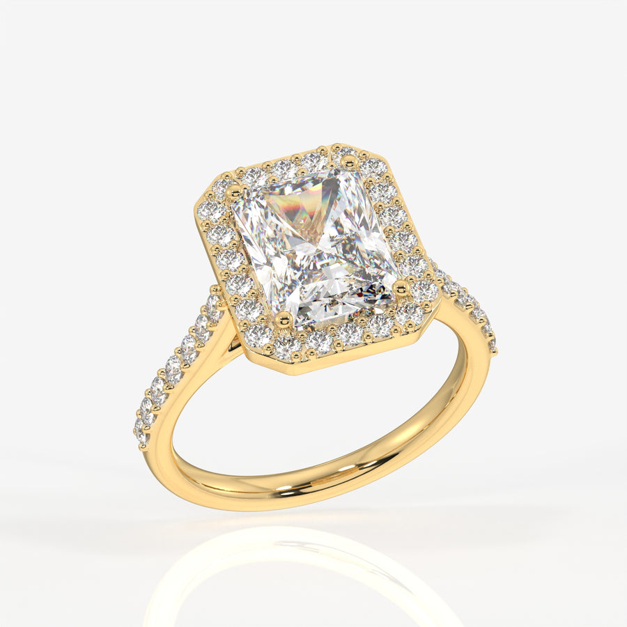 Radiant Cut Moissanite Diamond Halo Engagement 9K Gold Ring