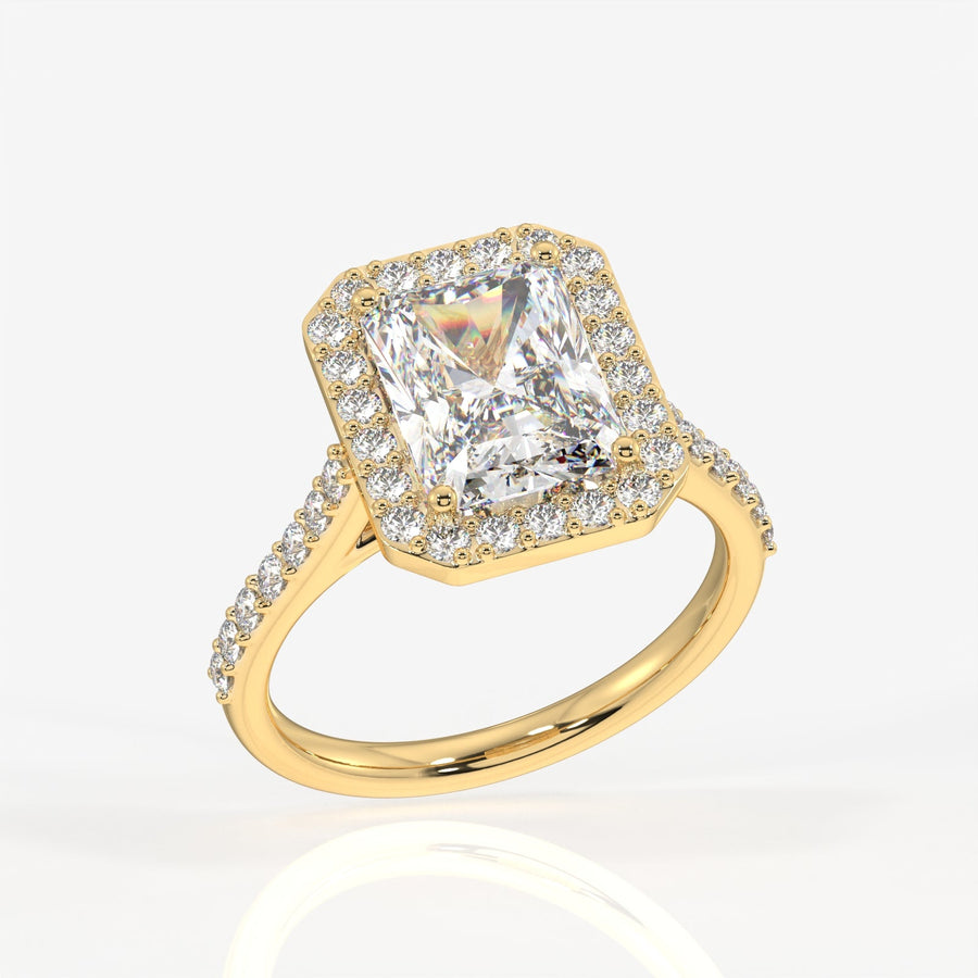 Radiant Cut Moissanite Diamond Halo Engagement Sterling Silver Ring