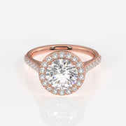 Round Cut Lab Grown Diamond Halo Engagement 14k Gold Ring