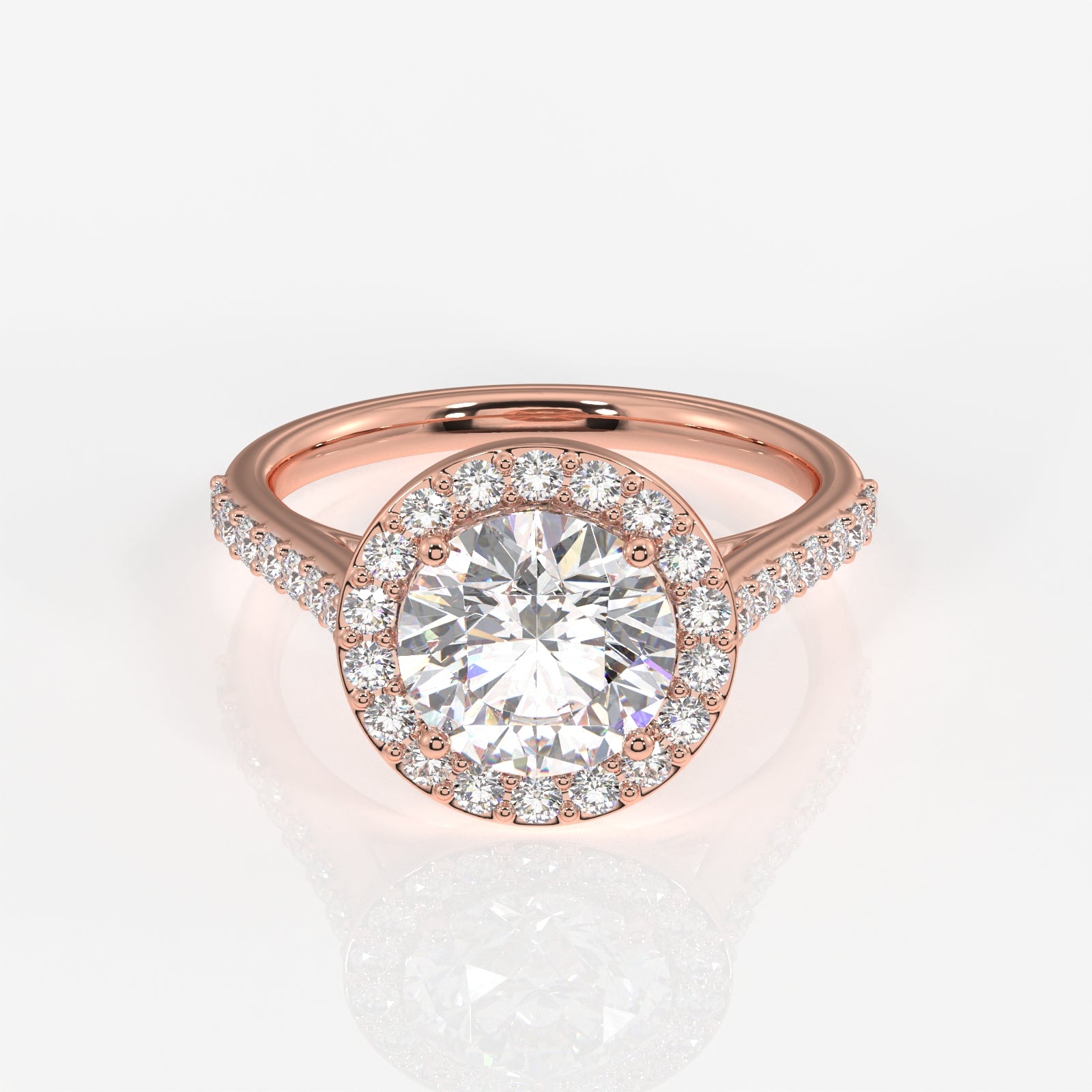 Round Cut Lab Grown Diamond Halo Engagement 14k Gold Ring