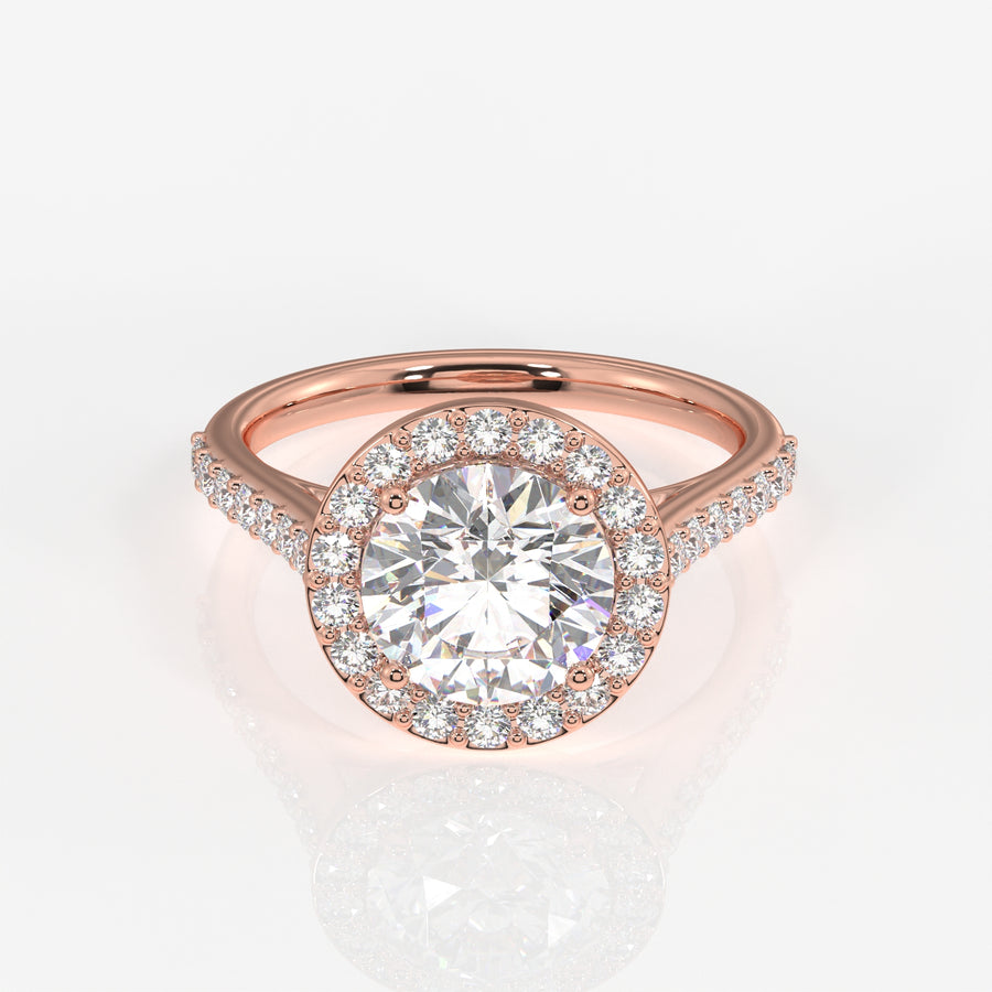 Round Cut Lab Grown Diamond Halo Engagement 14k Gold Ring