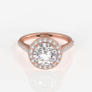 Round Cut Moissanite Diamond Halo Engagement Sterling Silver Ring
