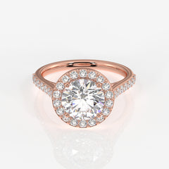 Round Cut Lab Grown Diamond Halo Engagement 18k Gold Ring