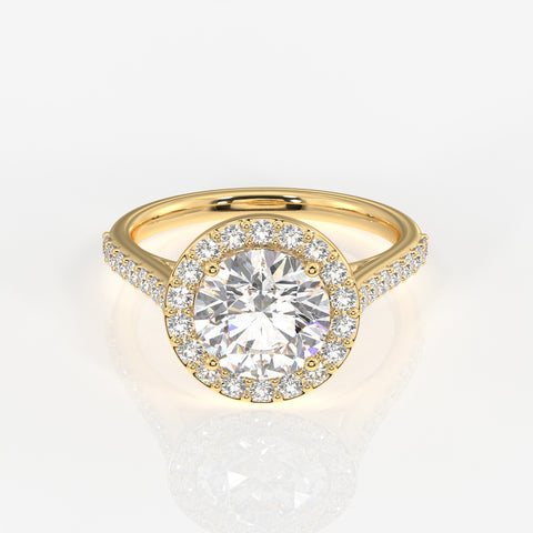 Round Cut Lab Grown Diamond Halo Engagement 14k Gold Ring