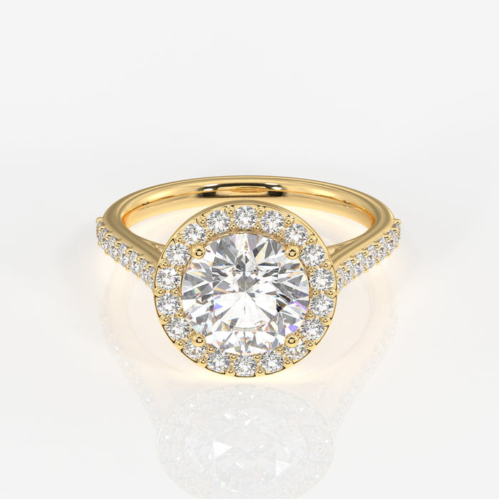 Round Cut Lab Grown Diamond Halo Engagement 14k Gold Ring