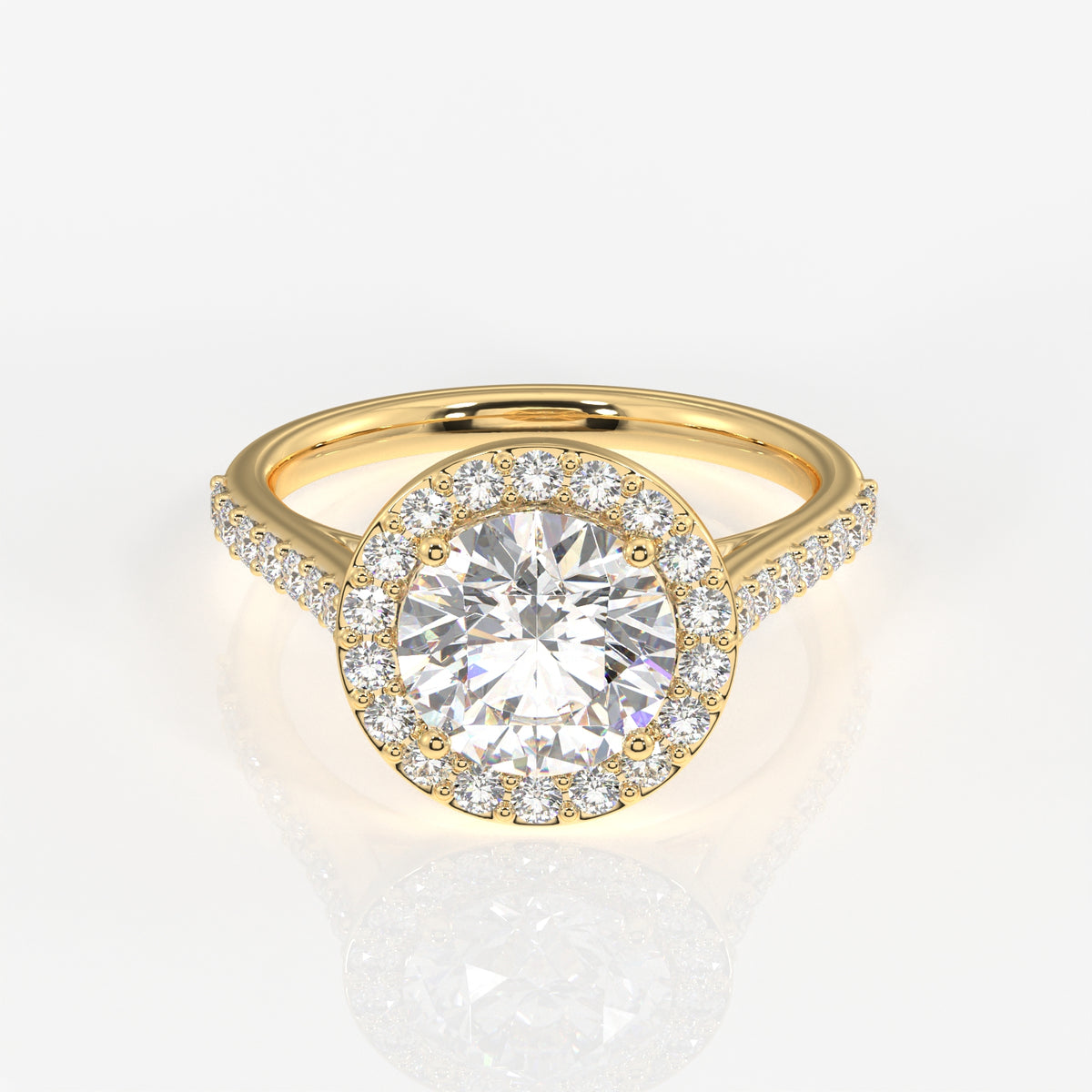 Round Cut Lab Grown Diamond Halo Engagement 18k Gold Ring