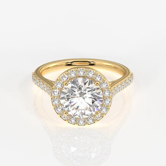 Round Cut Moissanite Diamond Halo Engagement 14k Gold Ring