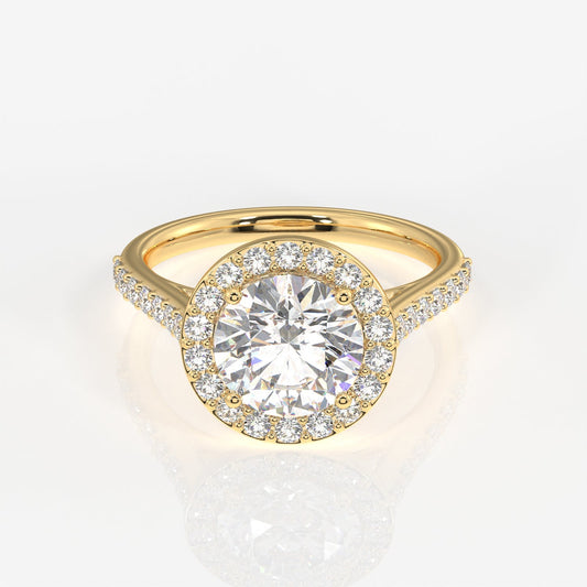 Round Cut Moissanite Diamond Halo Engagement Sterling Silver Ring
