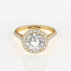 Round Cut Moissanite Diamond Halo Engagement Sterling Silver Ring