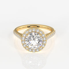 Round Cut Lab Grown Diamond Halo Engagement 18k Gold Ring