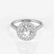 Round Cut Lab Grown Diamond Halo Engagement 14k Gold Ring