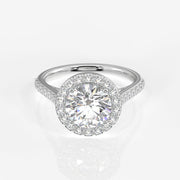 Round Cut Moissanite Diamond Halo Engagement Sterling Silver Ring