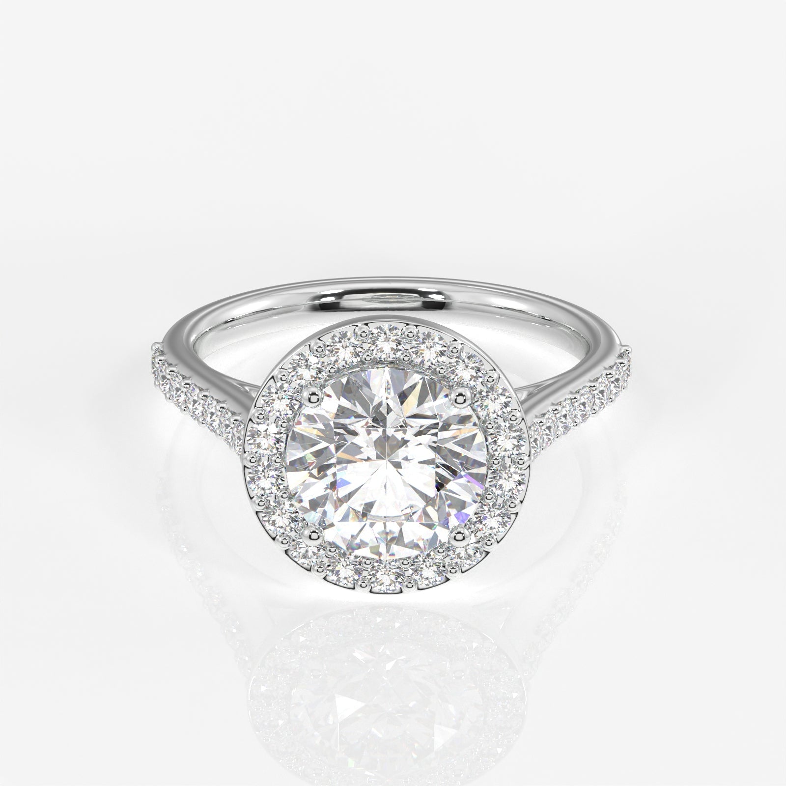 Round Cut Moissanite Diamond Halo Engagement Sterling Silver Ring