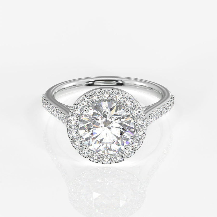 Round Cut Moissanite Diamond Halo Engagement Sterling Silver Ring