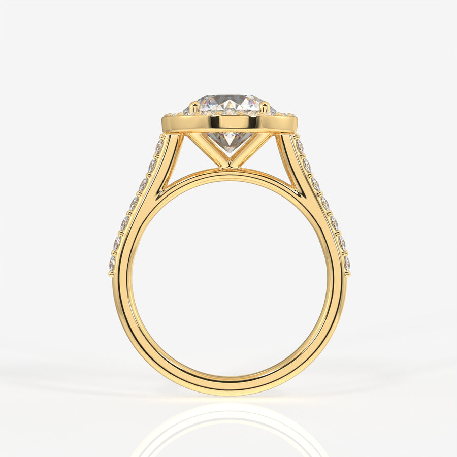 Round Cut Lab Grown Diamond Halo Engagement 14k Gold Ring