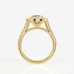 Round Cut Moissanite Diamond Halo Engagement Sterling Silver Ring