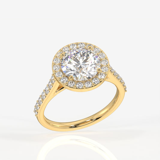 Round Cut Lab Grown Diamond Halo Engagement 18k Gold Ring