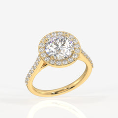 Round Cut Lab Grown Diamond Halo Engagement 18k Gold Ring