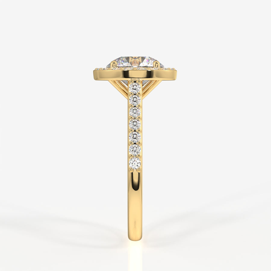 Round Cut Lab Grown Diamond Halo Engagement 14k Gold Ring