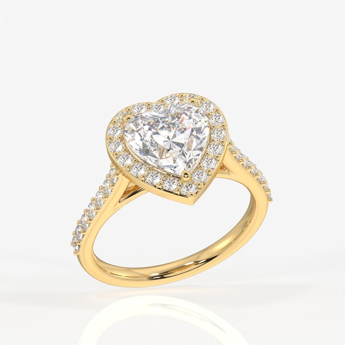 Heart Cut Lab Grown Diamond Halo Engagement 14K Gold Ring