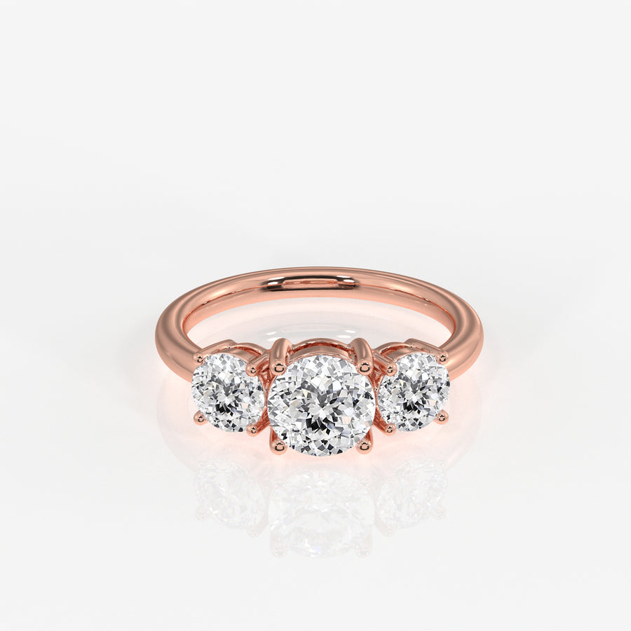 Portuguese Cut Lab Grown Diamond Trilogy 9K Gold Ring