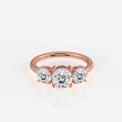 Portuguese Cut Lab Grown Diamond Three Stone 14K Gold Ring