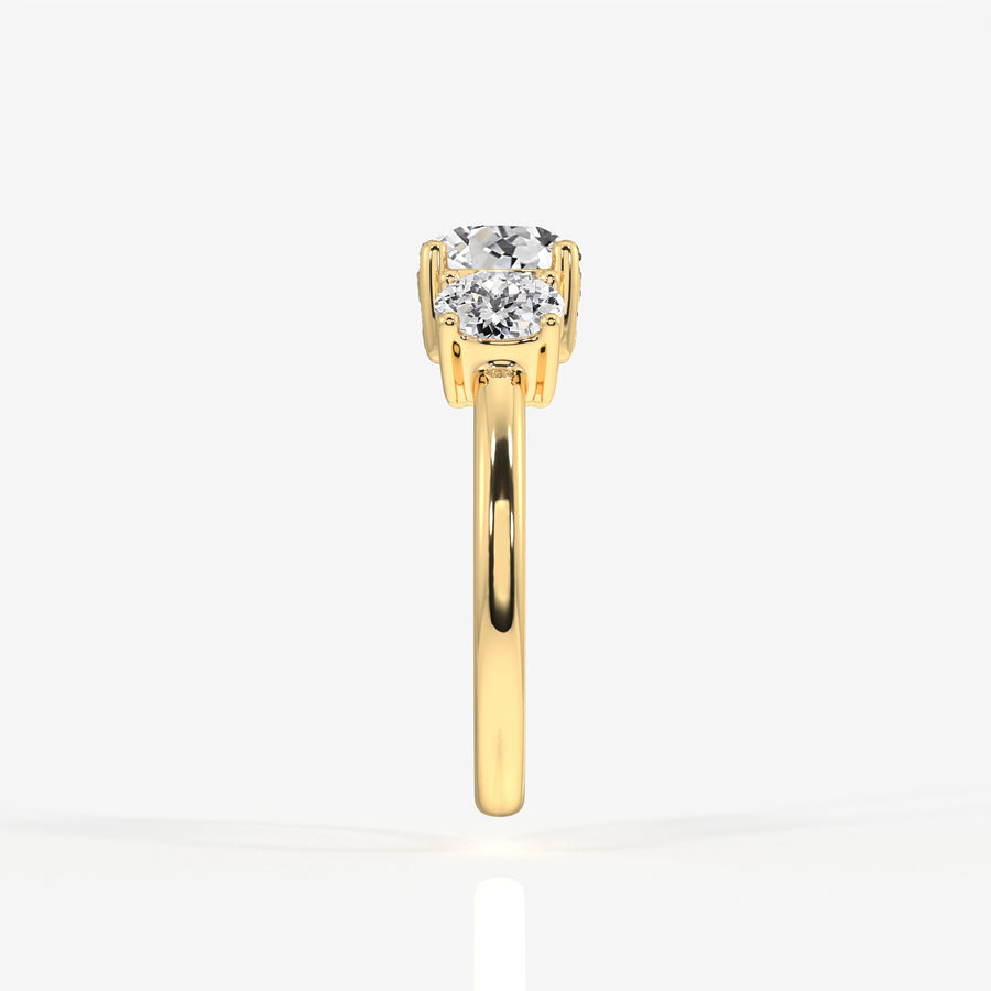 Portuguese Cut Lab Grown Diamond Trilogy 9K Gold Ring