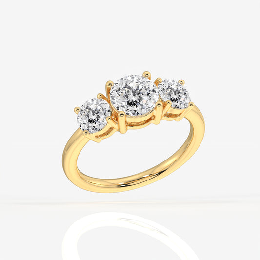 Portuguese Cut Moissanite Diamond Three Stone Sterling Silver Ring