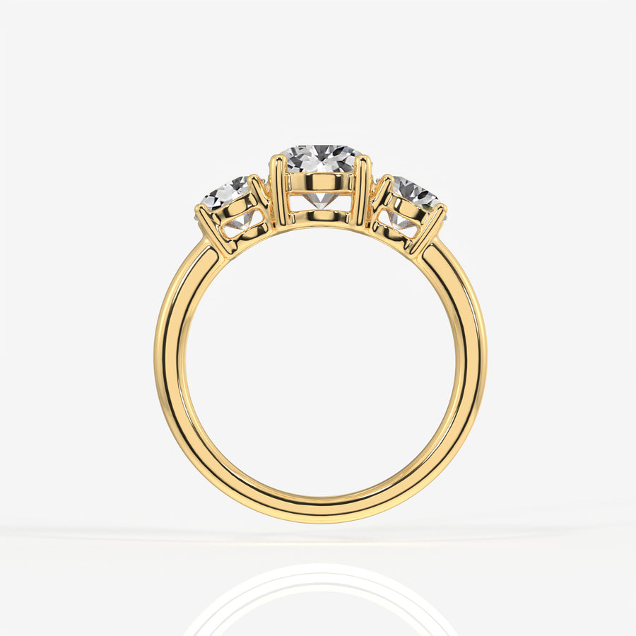 Portuguese Cut Lab Grown Diamond Trilogy 9K Gold Ring