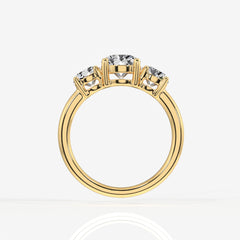 Portuguese Cut Lab Grown Diamond Three Stone 14K Gold Ring