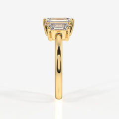 Emerald Cut Lab Grown Diamond Three Stone 18k Gold Ring