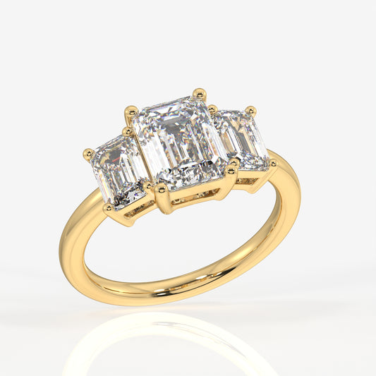 Emerald Cut Lab Grown Diamond Three Stone 14k Gold Ring