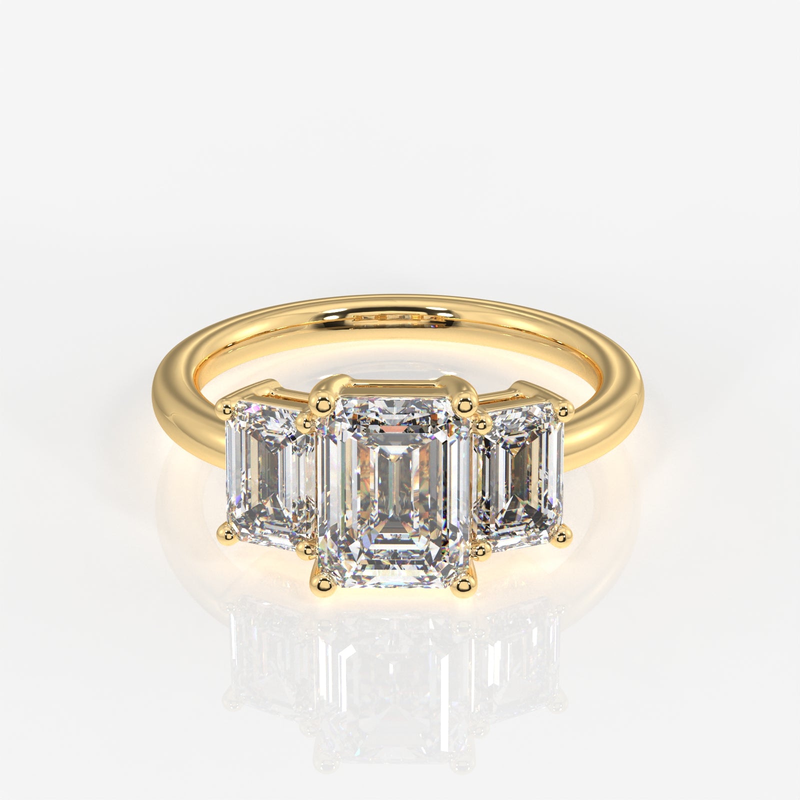 Emerald Cut Lab Grown Diamond Trilogy 9k Gold Ring