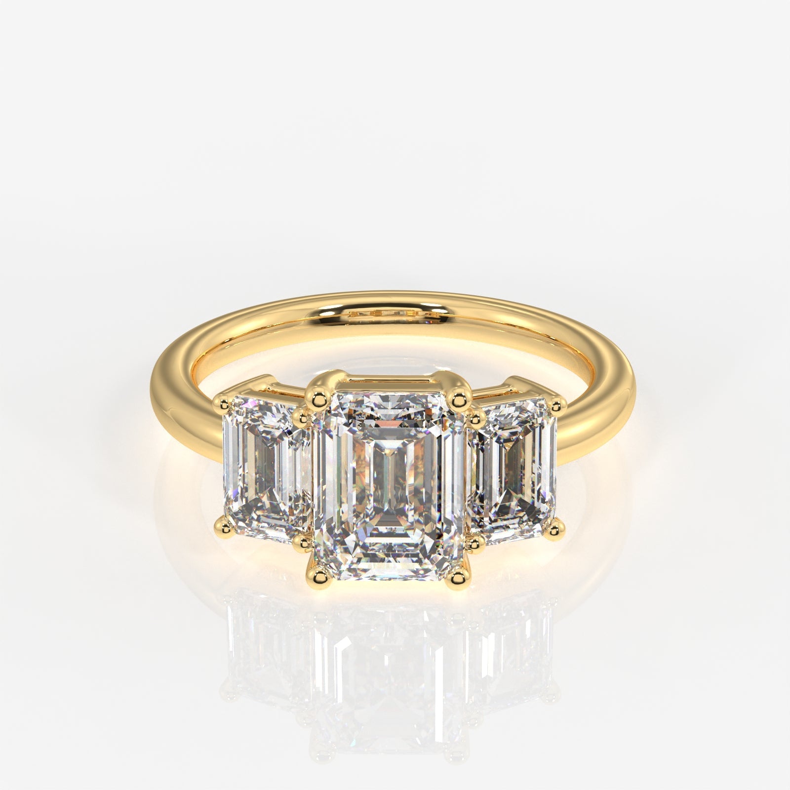 Emerald Cut Moissanite Diamond Trilogy Sterling Silver Ring