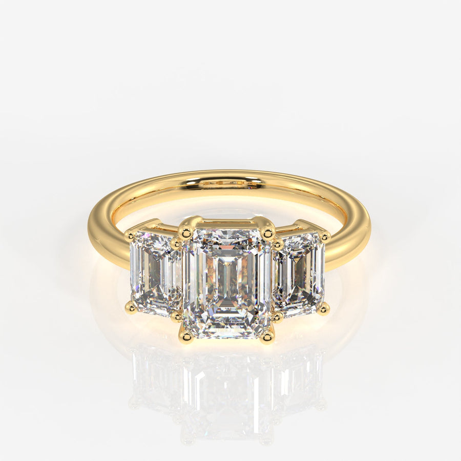 Emerald Cut Moissanite Diamond Trilogy Sterling Silver Ring